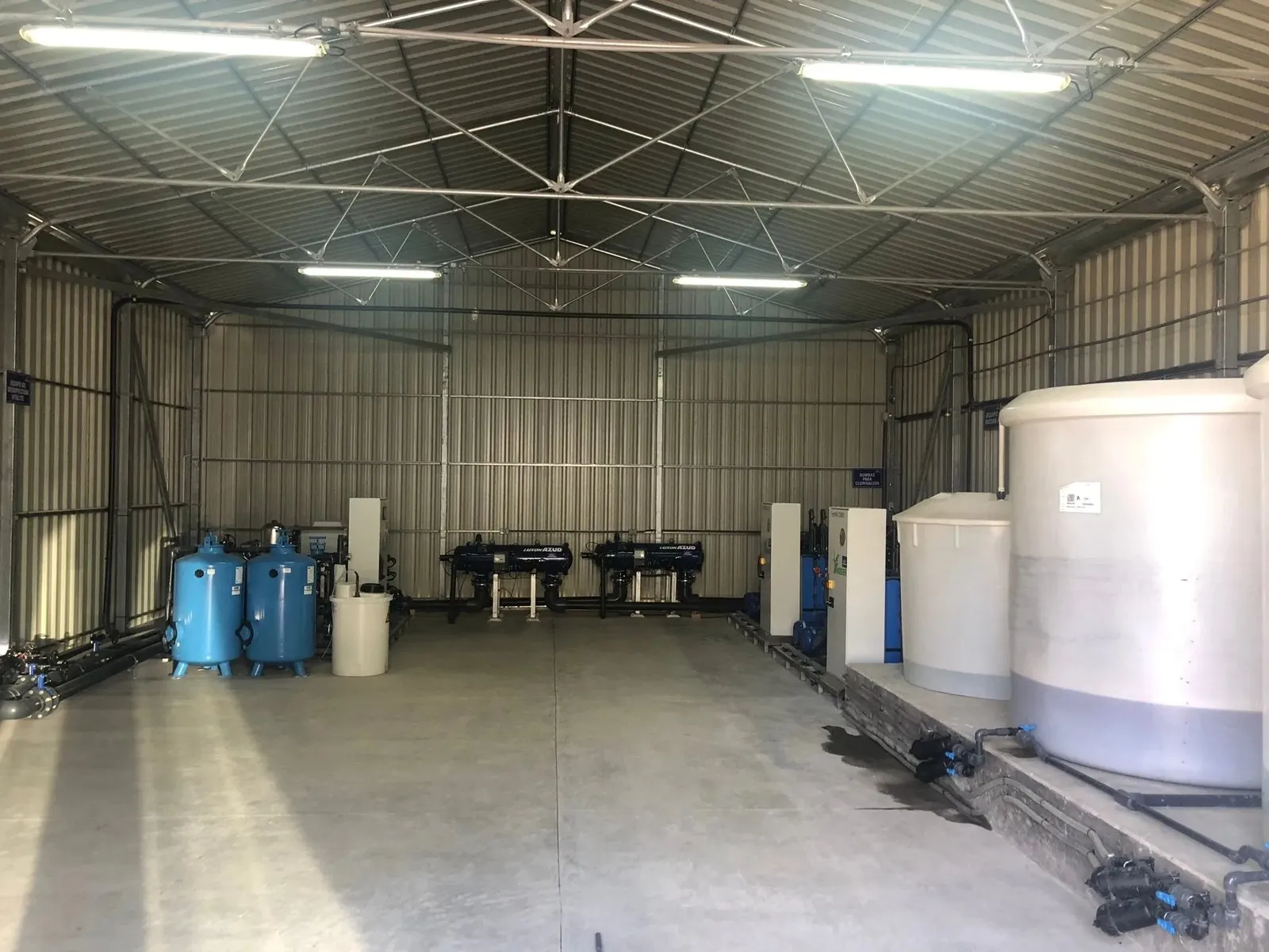 Irrigation and water treatment equipment inside the control building